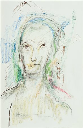 Ernesto Treccani Volto Tecnica mista su carta, cm. 56x37 Firmato in basso a...