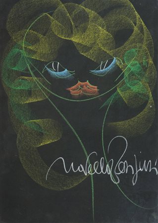 Novella Parigini Volto Gessetti su cartoncino, cm. 70x50 Firmato in basso a...