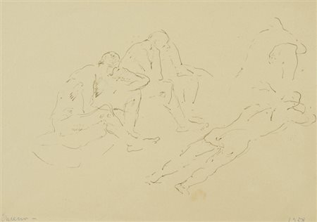 Felice Carena Figure, 1958 China su carta, cm. 24x33 Firma in basso a...