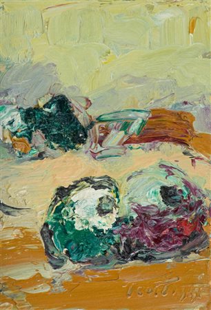 Sergio Scatizzi Frutti Olio su tavola, cm. 26x18 Firmato in basso a destra....