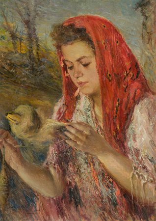 Umberto Ziveri Figura Olio su tavola, cm. 70x50 Firmato in basso a sinistra.