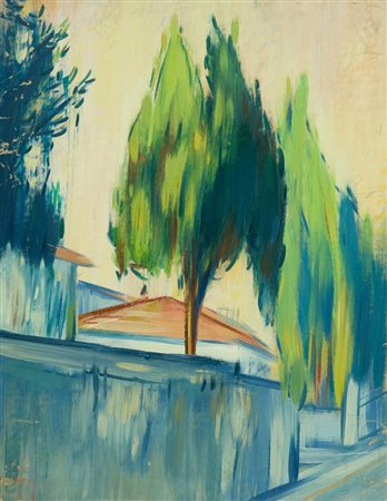 Giancarlo Caldini Cipresso, 1956 Olio su tavola, cm. 50x40 La tavola presenta...