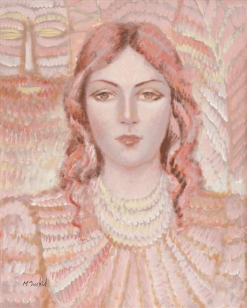 Magharbeh Wahid Figura di donna, 1982 Olio su tela, cm. 50x40 Firmato in...