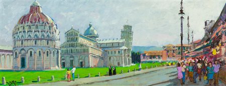 Giancarlo Landi Mattinata Pisana Olio su tavola, cm. 20x50 Firmato in basso a...