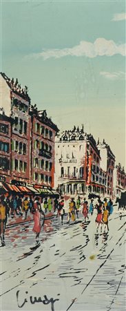Anonimo Scorcio di città Tecnica mista su cartone, cm. 30x13 La carta...