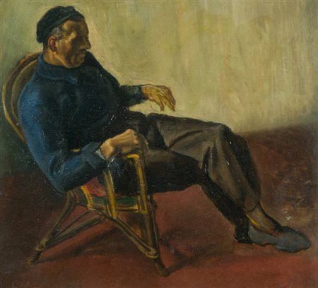 Giovanni Acci Uomo seduto Olio su tavola, cm. 21x22,5 Firmato in basso a...