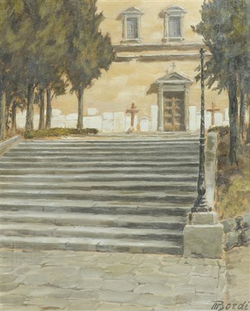 Mario Bordi San Salvatore a Monte, 1945 Olio su tavola, cm. 41x33,5 Firmato...