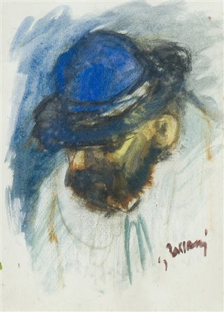 Passani Uomo con cappello Tecnica mista su carta, cm. 32,5x23,5 Firmato in...