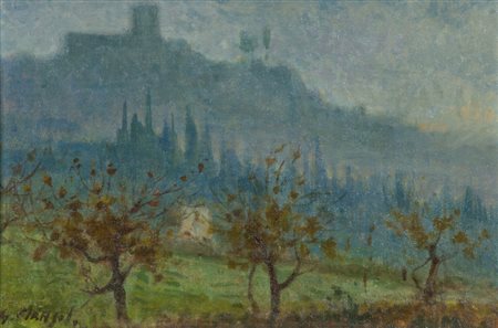 Graziano Marsili Paesaggio nella nebbia Olio su cartone telato, cm. 20x30...