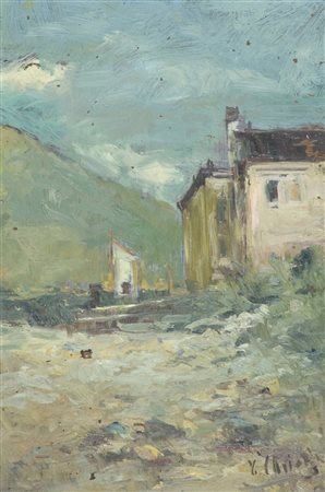 V. Intini Casolare Olio su tavola, cm. 23x16 Firmato in basso a destra.