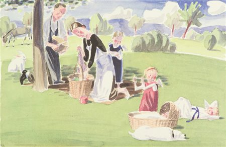 Jean Knap La raccolta delle mele Litografia su carta, cm. 29x44, es. P.A....