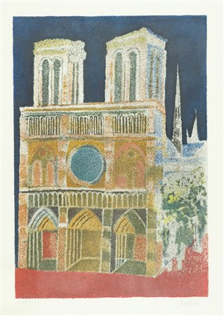 Franco Gentilini Cattedrale Litografia su carta, cm. 70x50, es. XI/LXXV Firma...