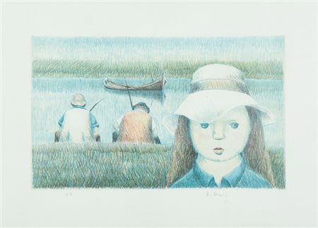 Roberto Masi Pescatori Litografia su carta, cm. 50x70, es. P.A. Firmato in...