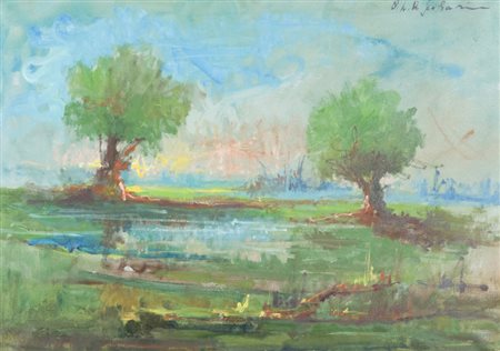 Osman Lorenzo De Scolari Paesaggio Olio su tela, cm. 50x70 Firmato in alto a...