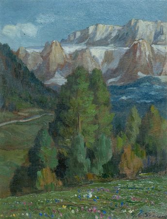 Gino Carlo Sensani Paesaggio montano Olio su tavola, cm. 32x25 Firmato in...