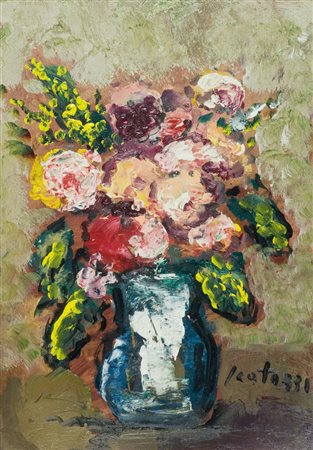 Sergio Scatizzi Vaso di fiori Olio su cartoncino, cm. 50x35 Firmato in basso...