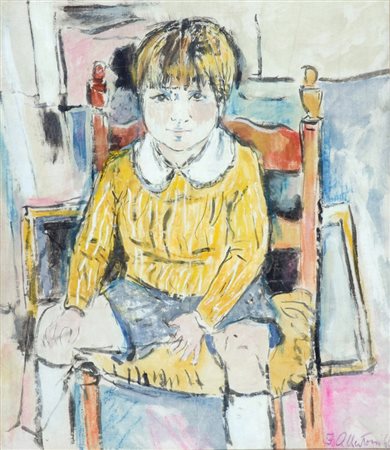 Filippo Albertoni Bambino seduto, 1968 Tecnica mista su tela, cm. 70x60 Firma...