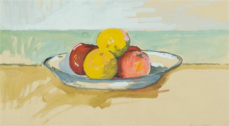 Dino Caponi Piatto di frutta, 1956 Tempera su carta, cm. 28x48 Firma e data...