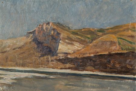 Gaetano Dall'Acqua Il Reno a Pontecchio, 1953 Olio su tavola, cm. 19,5x28...