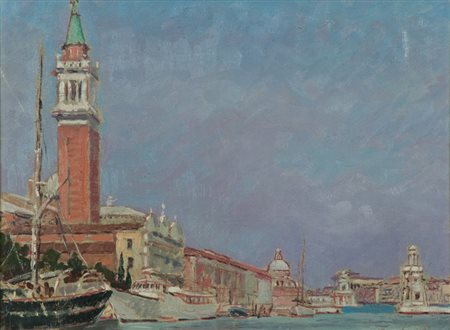 Franco Sacchetti San Giorgio dal molo Olio su tela, cm. 30x40 Firmato in...