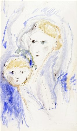 Ernesto Treccani Maternità Tecnica mista su tela, cm. 50x30 Firmato in basso...