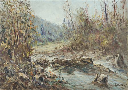 Giuseppe Mazzon Lotto unico di due Opere - "La Pesa", 1971, Olio su tela, cm....