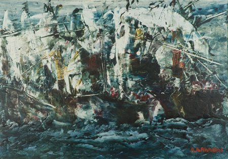 Alfredo Nannoni Navi Olio su tela, cm. 50x70 Firmato in basso a destra.