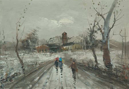 Anonimo Paesaggio con figure Olio su tela,m cm. 50x70