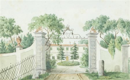 Anonimo Villa Acquerello su carta, cm. 16x26 La carta presenta lievi...