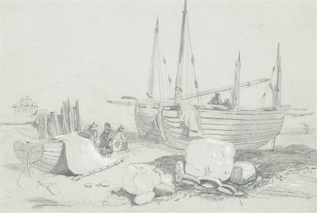 Anonimo Barche e pescatori Lapis e biacca su cartoncino, cm. 18x27