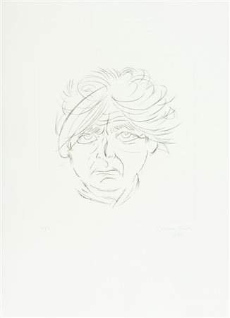 Primo Conti Volto, 1981 Acquaforte di cm. 32x31, su carta di cm. 70x50, es....