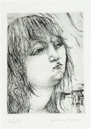 Giovanni Gromo Volto Acquaforte di cm. 16,5x12, su carta di cm. 33,5x24, es....