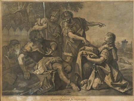 Eredi B. Lucio Quinzio Cincinnato, 1781 Acquaforte di cm. 29x40, su carta di...