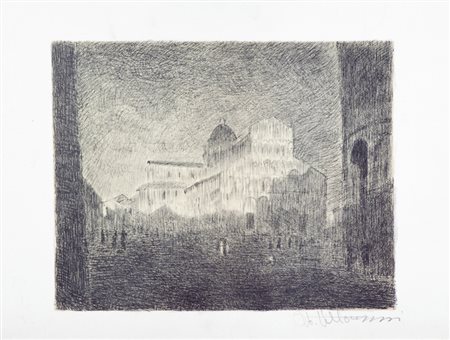 Umberto Vittorini Cattedrale Litografia su carta, cm. 50x70 Firmato in basso...