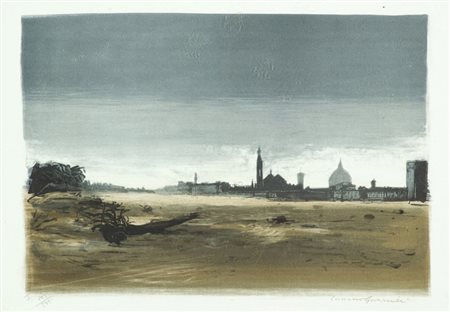 Luciano Guarnieri Paesaggio Litografia su carta, cm. 36x53, es. 263/575 Firma...
