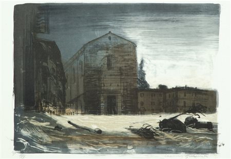 Luciano Guarnieri Veduta Litografia su carta, cm. 36x53, es. 263/575 Firma in...