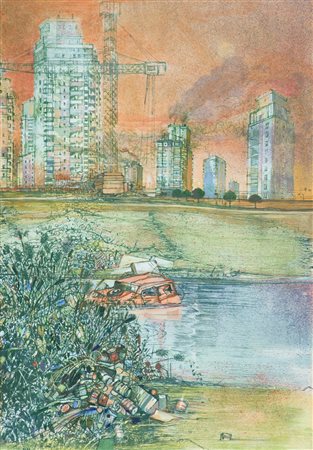 Pier Luigi Romani Periferia Litografia su carta, cm. 70x50, es. III/XX Firma...