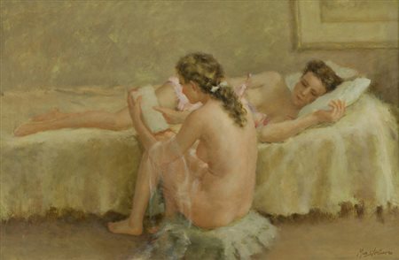 Giuseppe Mastellaro Confidenze Olio su tela, cm. 63x96 Firmato in basso a...
