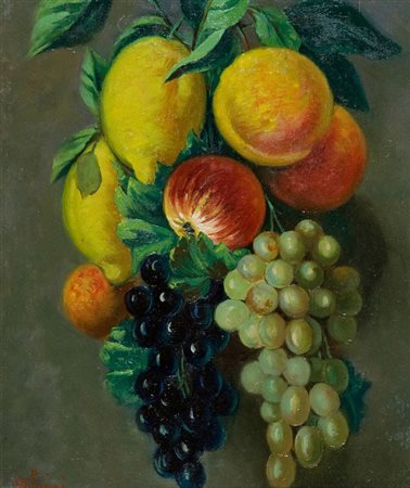 Anonimo Frutta Olio su cartone telato, cm. 45x38 Firma illeggibile in basso a...