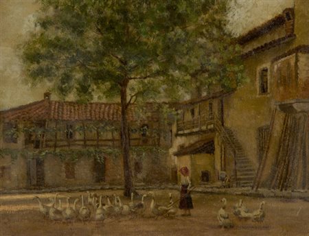 Anonimo Contadina con oche Olio su tela, cm. 50x65