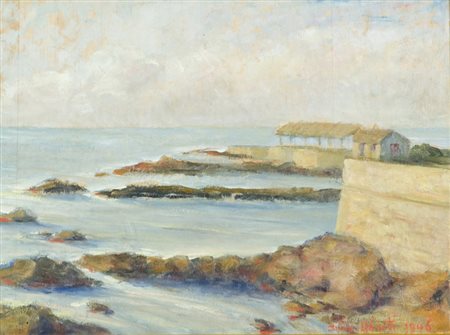 Dino Uberti Marina, 1946 Olio su tavola, cm. 30x40 Firma e data in basso a...