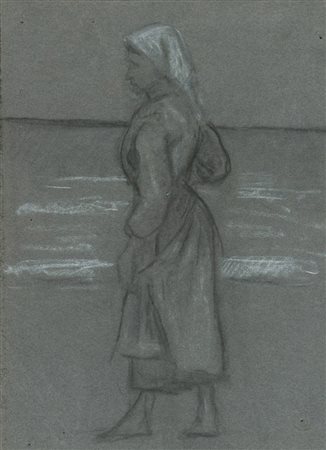 Anonimo Figura sulla spiaggia Tecnica mista su cartoncino, cm. 35x26 La carta...