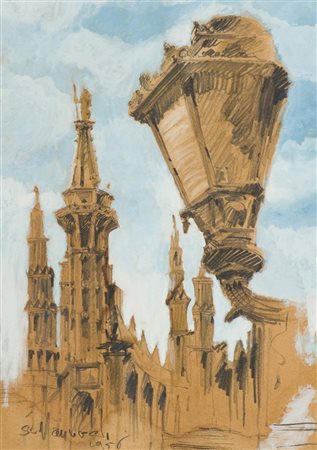 Anonimo Veduta, 1956 Tecnica mista su carta, cm. 32x23 Firma illeggibile e...