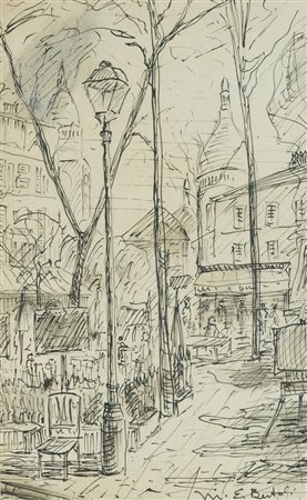 Elpidio Bertoli Scorcio di paese China su carta, cm. 22,5x14 Firmato in basso...