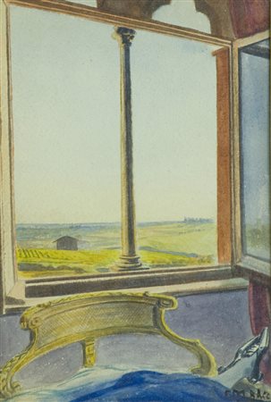Baccio Maria Bacci Dalla finestra Acquerello su cartoncino, cm. 26x17,5...