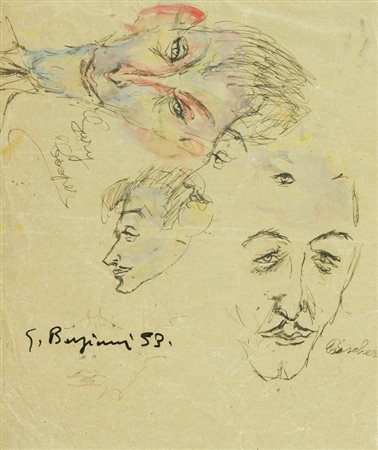 Guido Borgianni Lotto unico di due Opere - "Volti", 1953, Tecnica mista su...