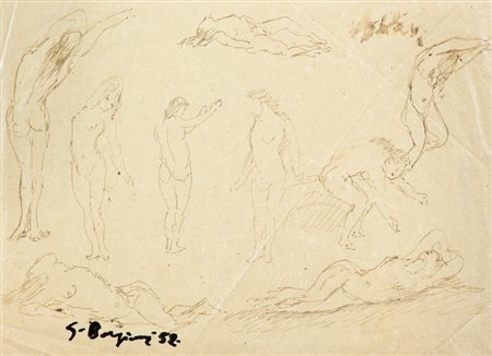 Guido Borgianni Lotto unico di due Opere - "Figure", 1952, China su carta...