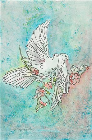 Eugenio Pardini Lotto unico di due Opere - "Colombe", Tecnica mista su carta,...