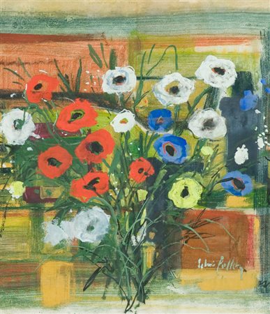 Silvio Polloni Fiori Tecnica mista su carta, cm. 40x36 Firmato in basso a...