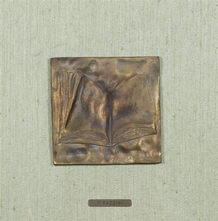 Pericle Fazzini Libro Bassorilievo in bronzo, cm. 15,5x15,5 Firmato in basso...